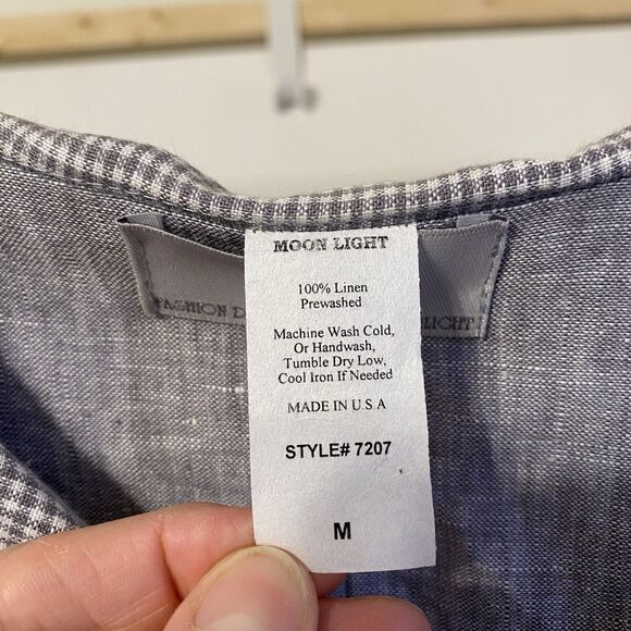 Moonlight Y&S Fashion Linen Tunic M Gray Plaid Oversized Boho Lagenlook Artsy - Picture 11 of 11